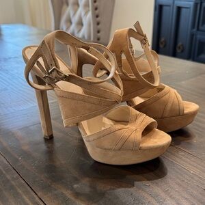Nine West Women's Suede Platform High-Heel Sandals - Tan size 8